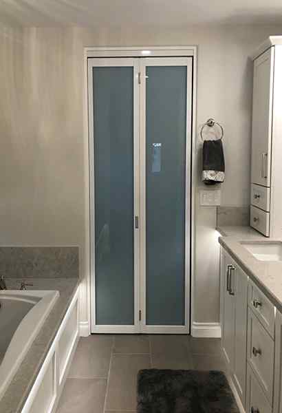 2 Door Bifold White Frame Laminated Glass Solo Bathroom Closed