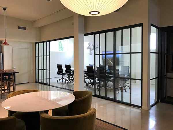 3 clear glass black frame conf room enclosure