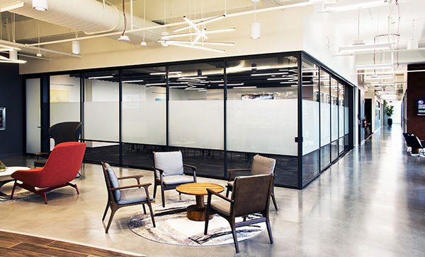 Glass meeting room partition 