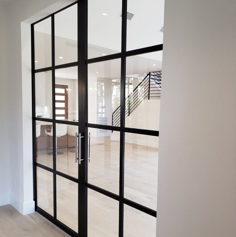 Interior barn doors with clear glass