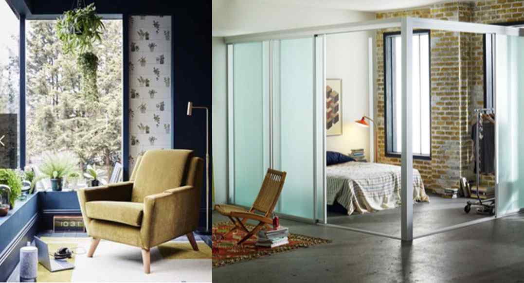 Modern glass sliding door room divider