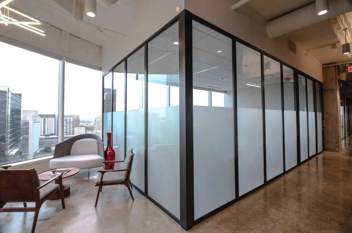 corporate office conference room l shaped glass walls