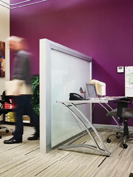 Frosted glass workspace divider 