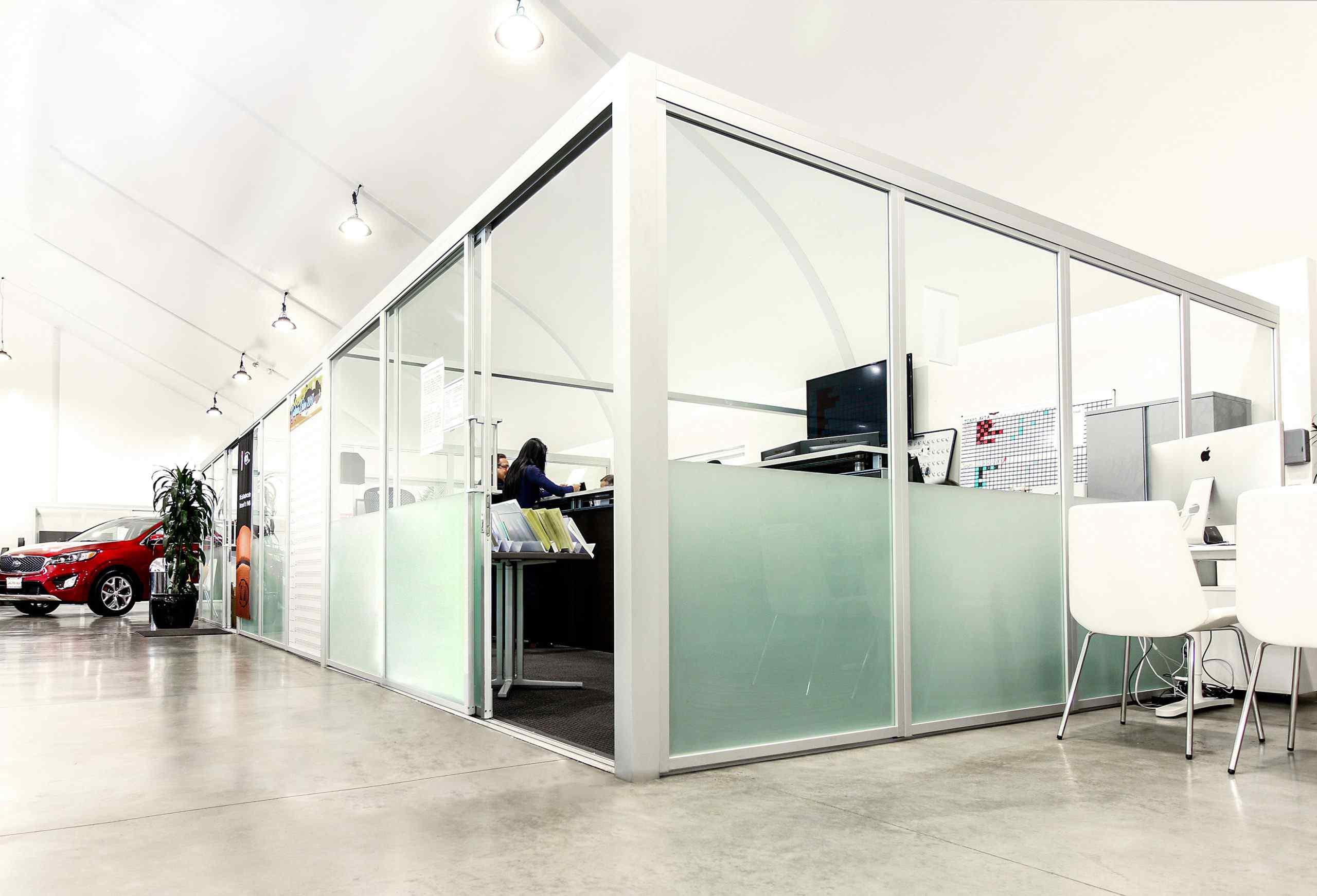 glass separators offices car dealership