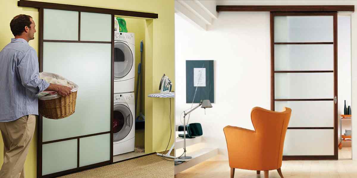 Space saver laundry room sliding closet door