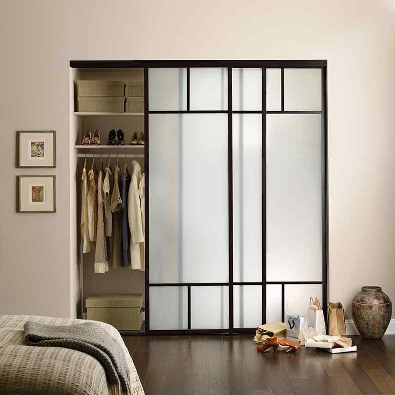 Walk In Closet with wall of Mirrored Wardrobe Cabinets - Transitional -  Closet