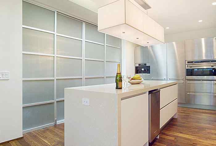 kitchen Room Divider Pentagon Design opaque glass slide doors