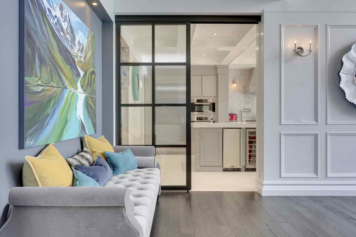living room and kitchen room divider sliding wall slide glass door
