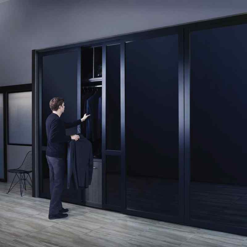 A modern double sliding closet doors with shelves