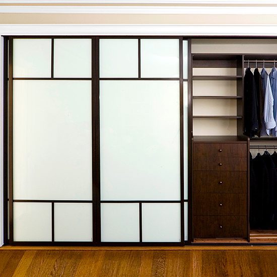 Frosted glass master closet sliding door