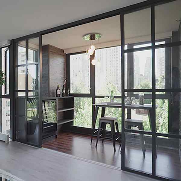 room divider sliding glass Door Charcoal Frame Continental Design Double Track