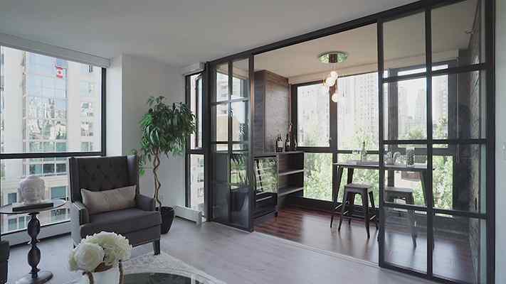 room divider sliding glass Door Charcoal Frame Continental Design Double Track