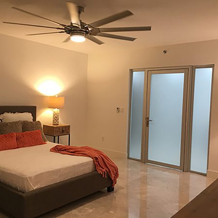 Bedroom frosted swing door