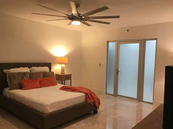 swing frosted door and fixed glass bedroom