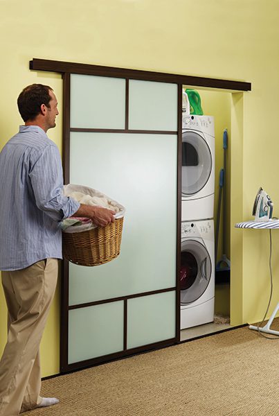 Laundry frosted glass sliding door